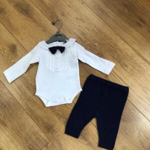 Boys bodysuit with knitted bow tie & knotted pants