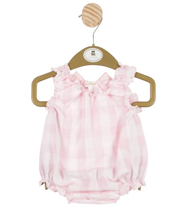 Girls White & Pink Romper with Ruffle Neck & Bow