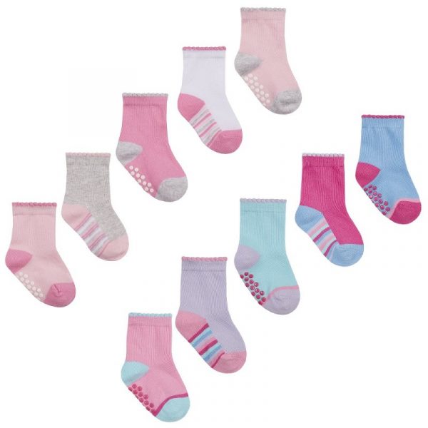 Baby Girls 5 pack Heel & Toe socks with Grippers