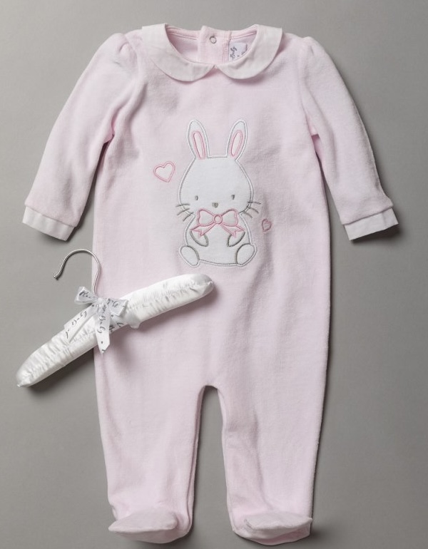 Baby Girls Bunny applique Velour All in One